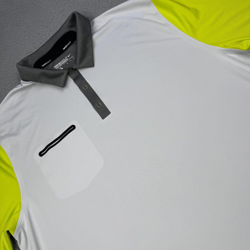 Nike Golf Polo Shirt Mens 2XL White Gray Yellow Dri Fit Tour Performance